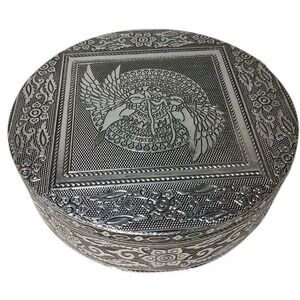 New Handcrafted Jewelry Trinket Box Embossed Birds Aluminum and Red Velvet India